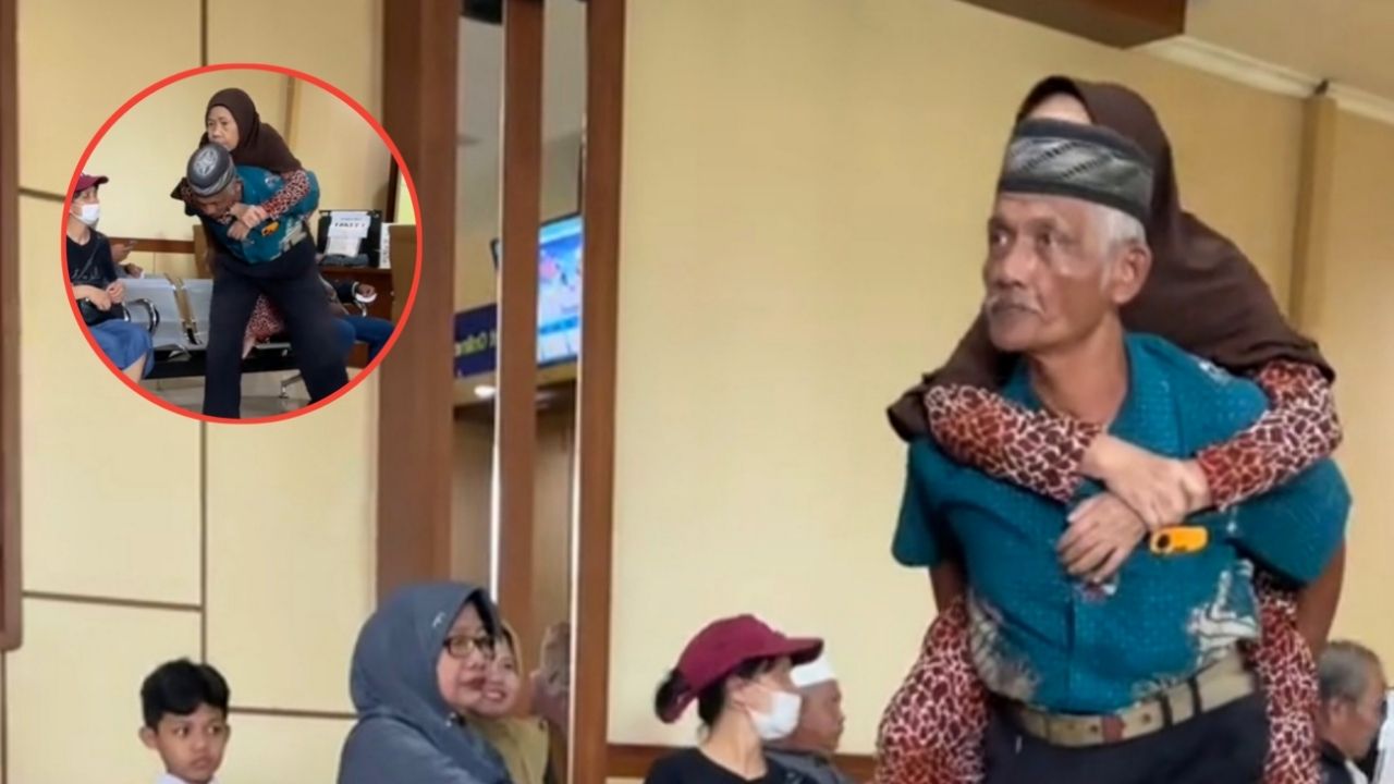 Momen Haru Kakek Ini Tolak Kursi Roda, Pilih Gendong Istri yang Sakit (TikTok/@diarydinaa1)