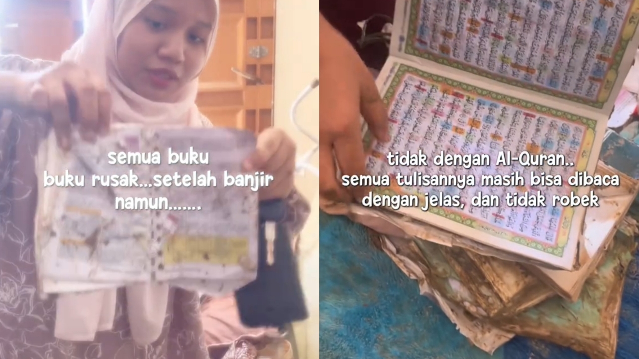 Buku Lain Hancur Karena Banjir, Cewek Ini Kaget Lihat Al-Qur’an Tetap Utuh dan Tidak Robek