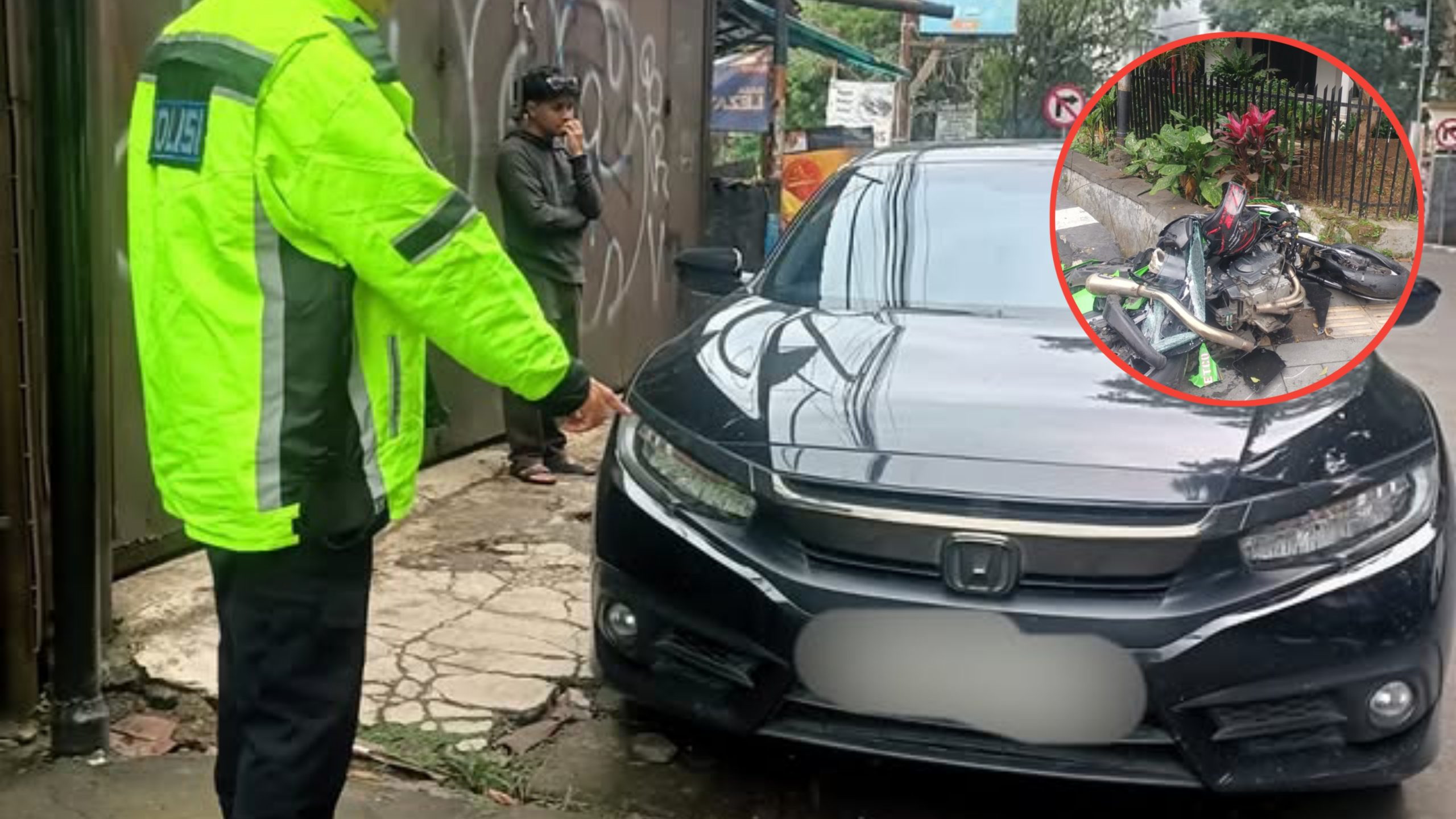 Kecelakaan Lalu Lintas Libatkan Sepeda Motor Kawasaki Ninja dan Mobil Honda Sedan di Jalan Buahbatu - Jalan Cijagra Kota Bandung, Pemotor Luka Berat