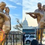Patung Trump dan Jeffrey Epstein dengan Pose Mesra Mirip Film Titanic Muncul di Washington DC