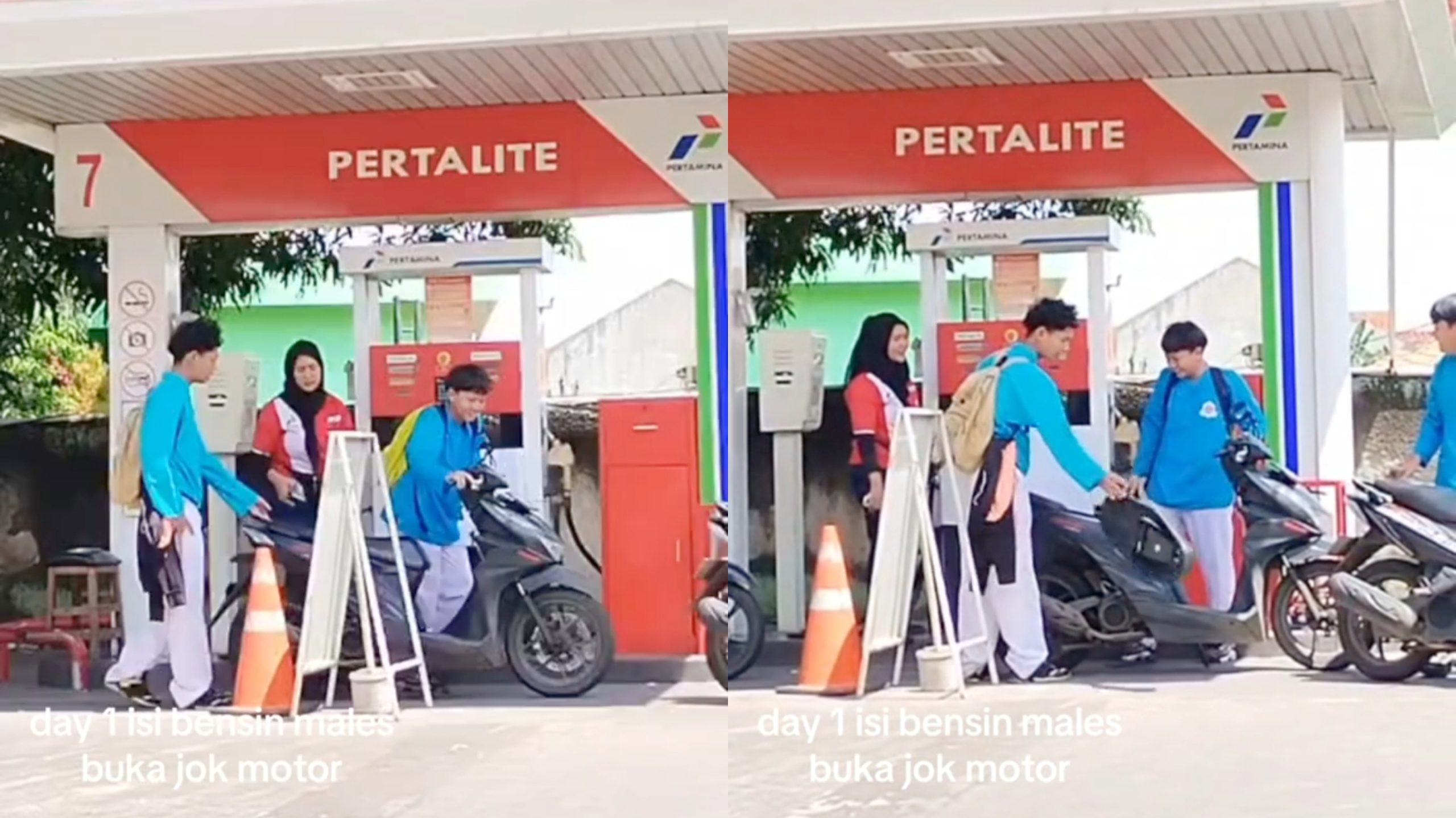 Momen Ketika Dua Cowok Isi Bensin di SPBU, Jok Langsung Dilepas dan Dilempar (TikTok/@piann1724)