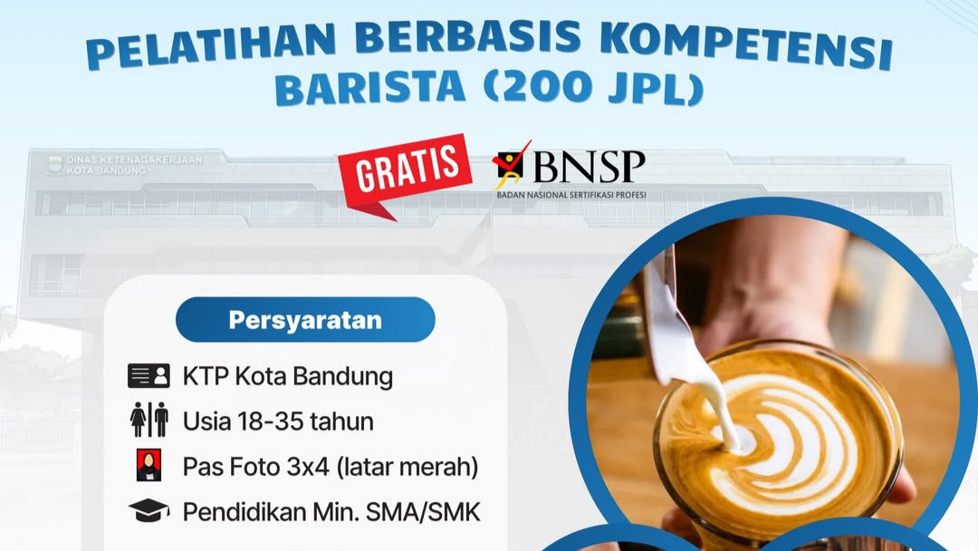 Disnaker Kota Bandung akan Gelar Pelatihan Berbasis Kompetensi (200 JPL), Berikut Syarat dan Ketentuannya! Disnaker Kota Bandung akan Gelar Pelatihan Berbasis Kompetensi (200 JPL), Berikut Syarat dan Ketentuannya!
