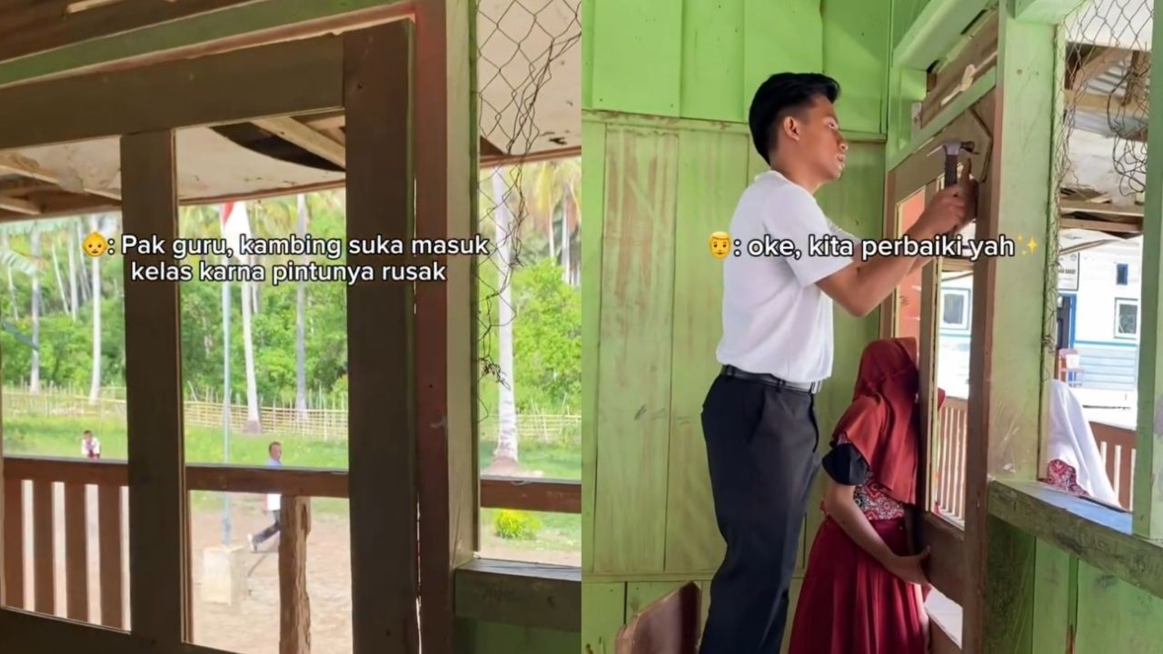 Momen Ketika Bapak Guru ini Perbaiki Pintu Sekolah karena Kambing Suka Masuk ke dalam Kelas Momen Ketika Bapak Guru ini Perbaiki Pintu Sekolah karena Kambing Suka Masuk ke dalam Kelas