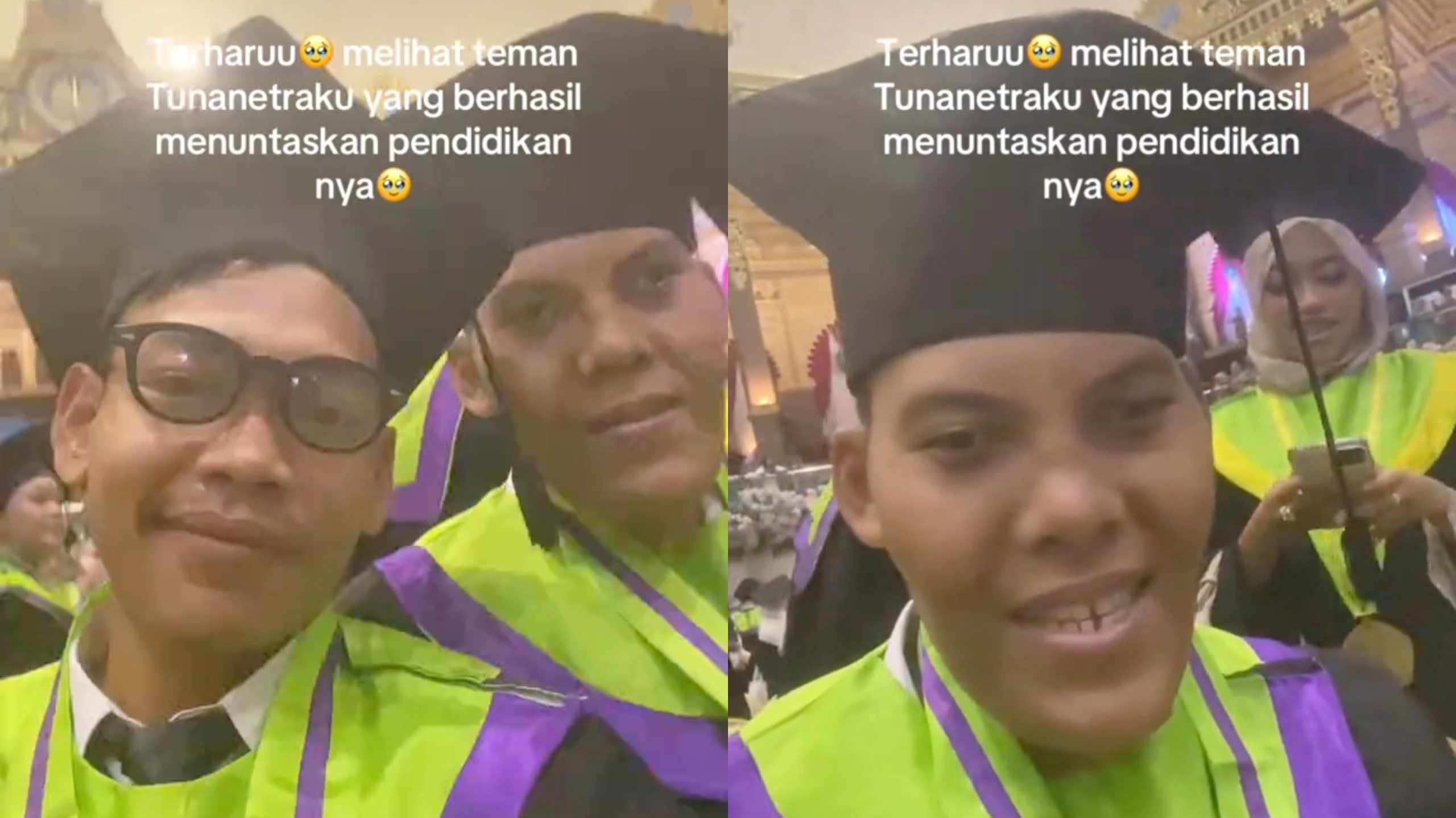 Momen Haru Pria ini Bangga Lihat Teman Tunanetranya yang Berhasil Wisuda dan Dapat Tawaran S2 (TikTok/@sad_njg36)