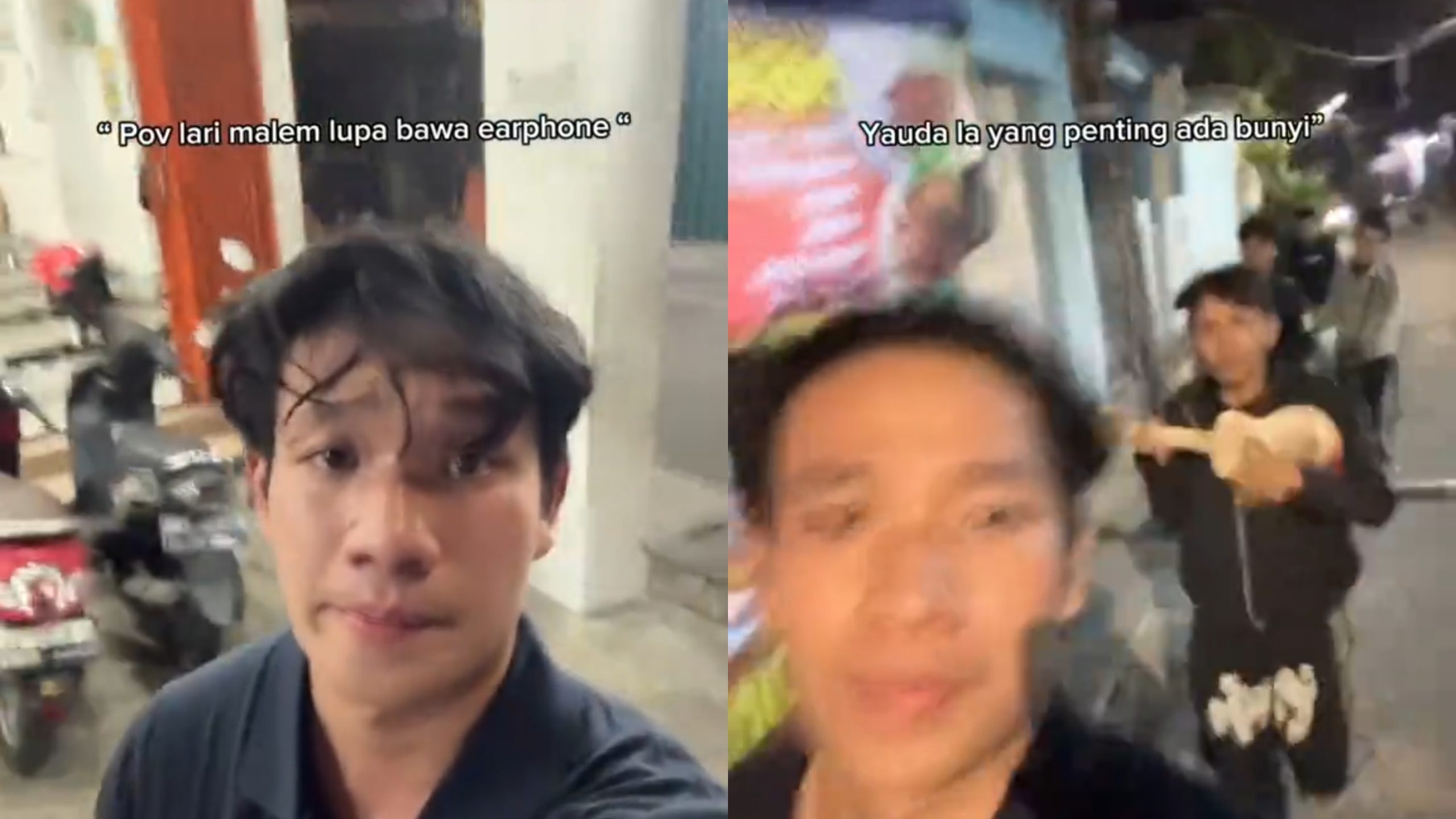 Momen Ketika Lari Malam Lupa Bawa Earphone, Cowok ini Ajak Pengamen Mengikutinya (TikTok/@aldi.rhzl)