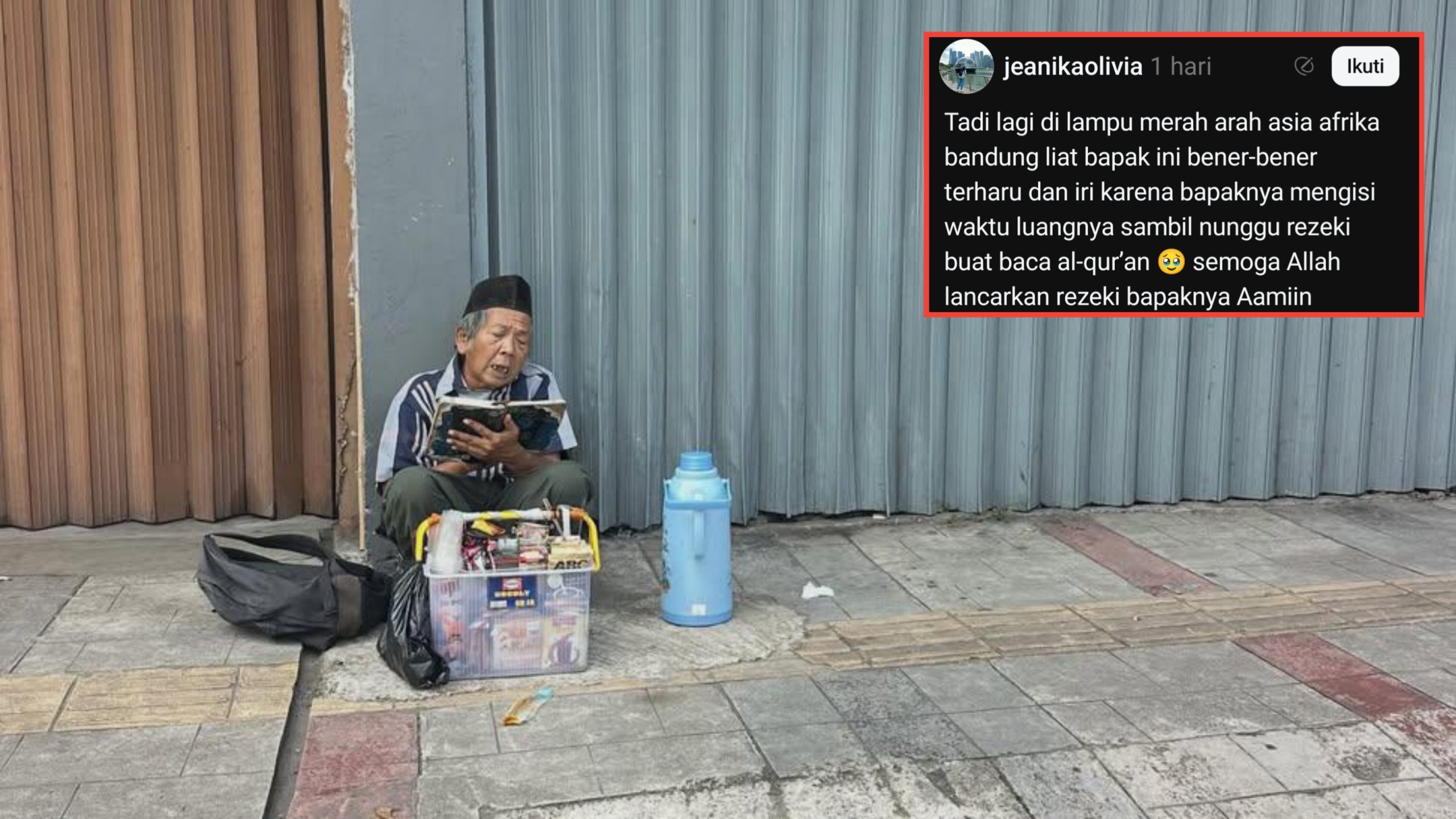 Kakek Penjual Kopi di Bandung Ini Tuai Pujian, Isi Waktu Menunggu Pembeli dengan Membaca Al-Quran (Threads/@jeanikaolivia)