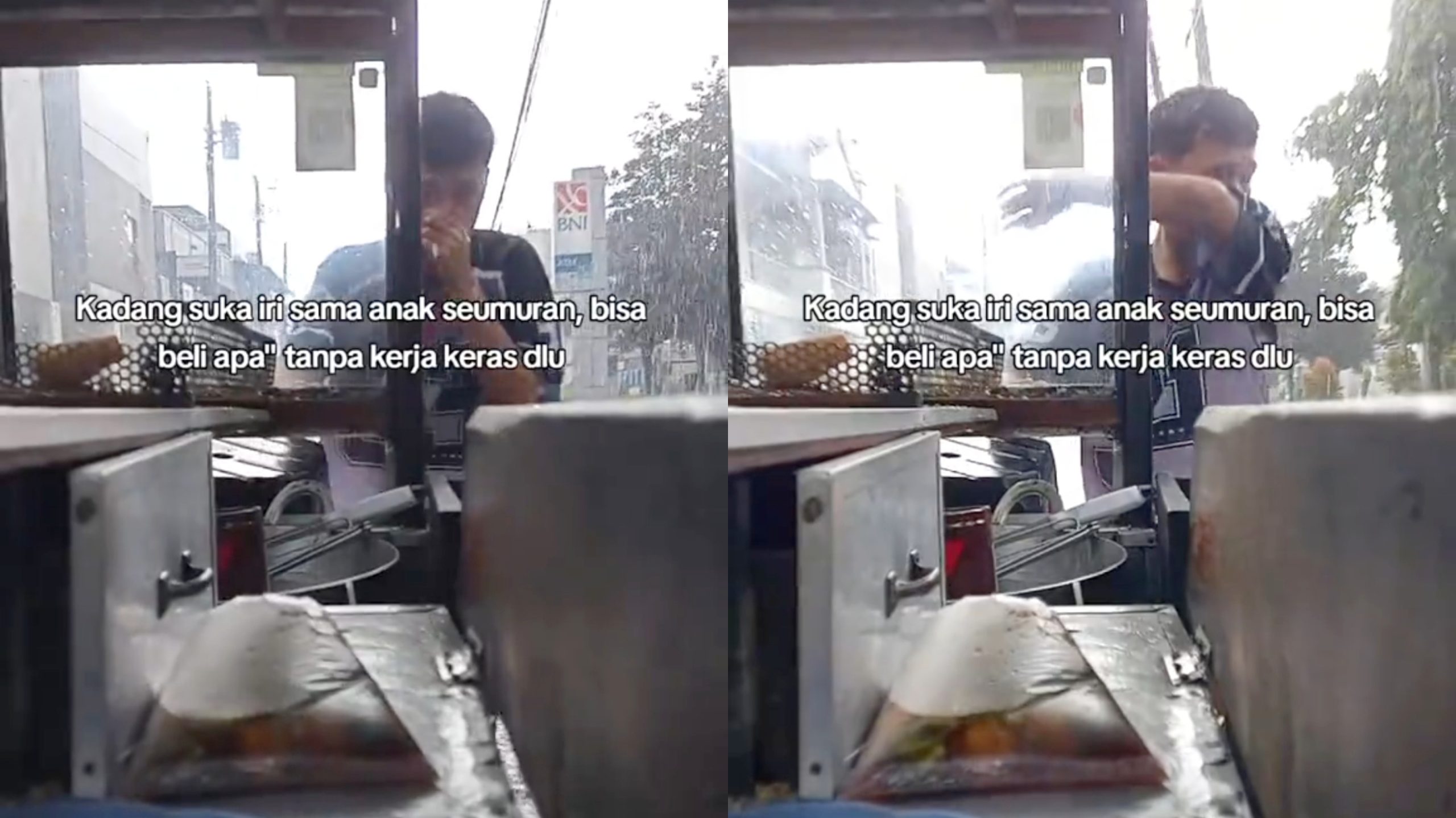 Dorong Gerobak Jualannya Sambil Kehujanan, Cowok ini Curhat karena Iri dengan Orang Berprivilege (TikTok/@zamil.114)