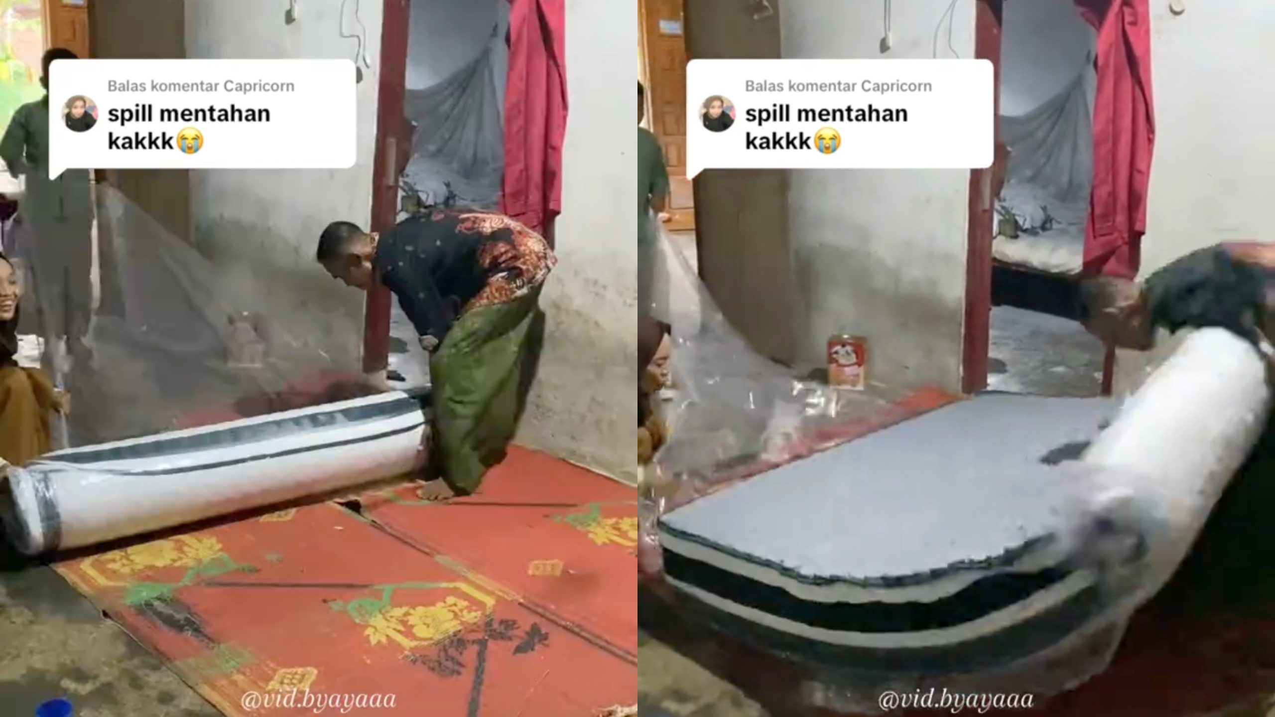 Sedang Asyik Unboxing Kasur Baru, Bapak Ini Justru Terpental ke Belakang (TikTok/@imylaa)