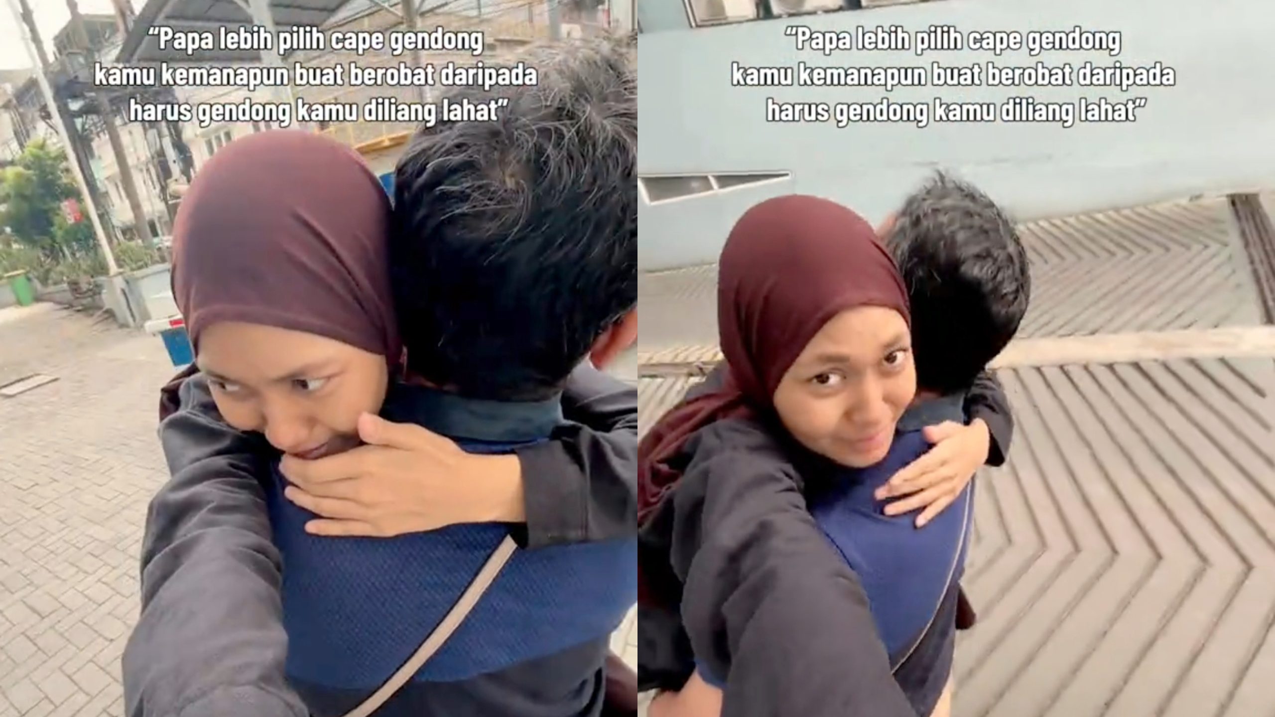 Momen Haru Ayah Ini Tulus Gendong Putrinya yang Berusia 25 Tahun untuk Pergi Berobat (TikTok/@diraasbl)