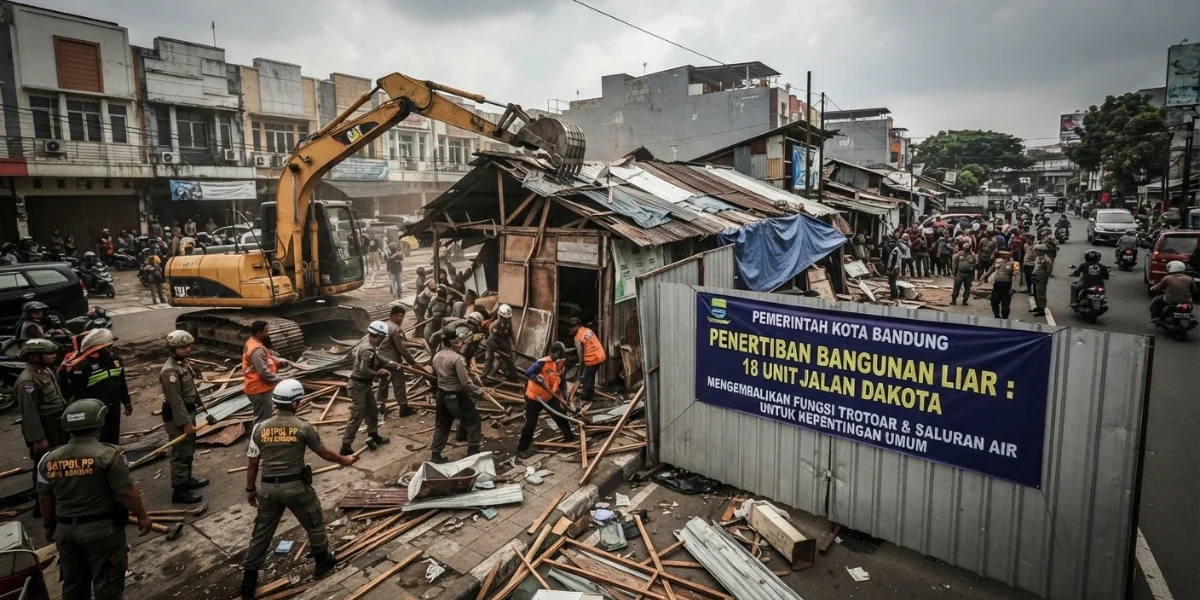 Bangunan Liar Bandung, Pemkot Tertibkan 18 Bangunan di Jalan Dakota Bangunan Liar Bandung, Pemkot Tertibkan 18 Bangunan di Jalan Dakota