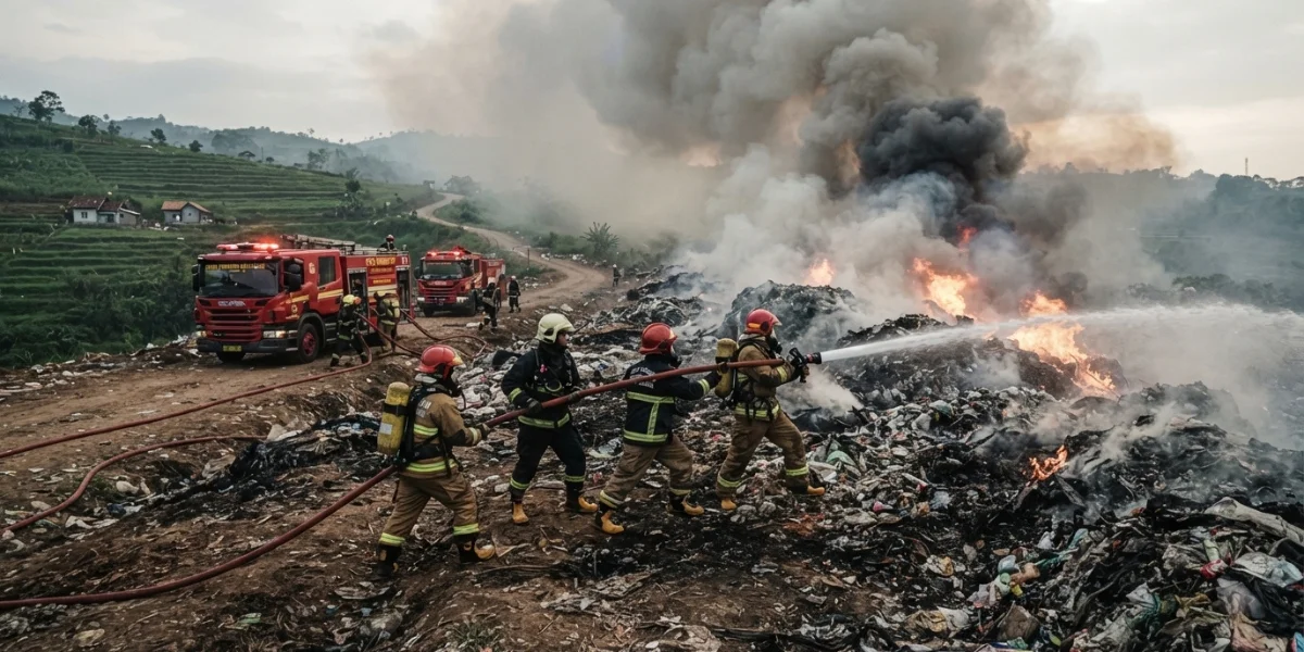 Damkar Bandung Kerahkan 8 Unit, Kebakaran TPS Punclut Jadi Sorotan Damkar Bandung Kerahkan 8 Unit, Kebakaran TPS Punclut Jadi Sorotan