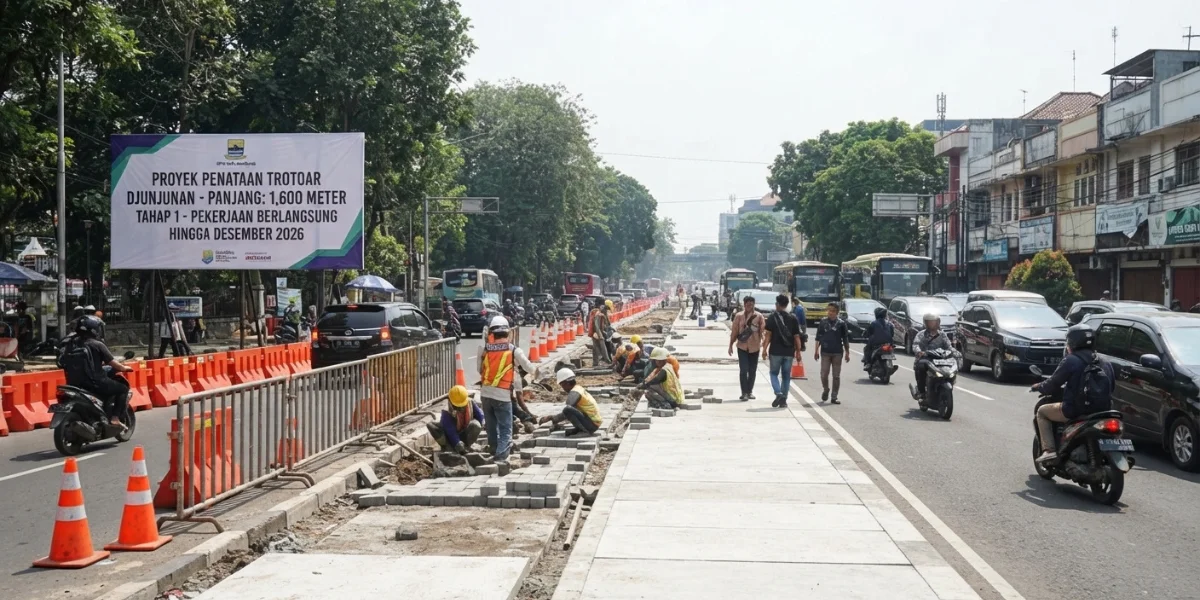 Penyempitan Jalan Djunjunan, Pekerjaan Trotoar 1.600 Meter Berlangsung hingga Desember Penyempitan Jalan Djunjunan, Pekerjaan Trotoar 1.600 Meter Berlangsung hingga Desember