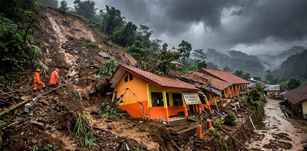 Hujan Deras Picu Pergeseran Tanah, Bangunan Sekolah di Bandung Barat Terdampak Hujan Deras Picu Pergeseran Tanah, Bangunan Sekolah di Bandung Barat Terdampak